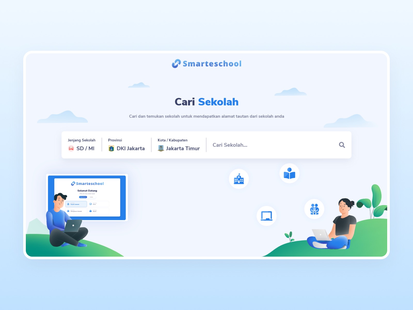Cari Sekolah by Smarteschool interface